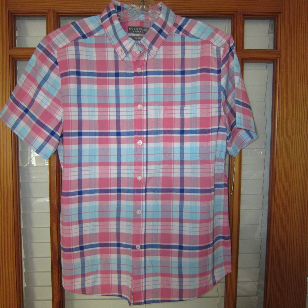 Falls Creek Oxford No Tuck Stretch Casual Shirt Men's Plaid M or XXL NEW